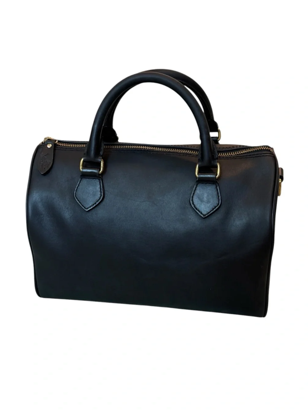 Vintage 90's Polo Ralph Lauren Black Leather Boston Speedy Style Satchel Bag